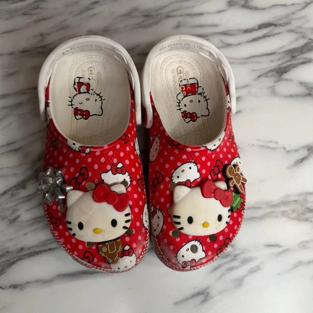 Crocs Hello Kitty Kids C 13 Red Polka Dot Clogs Sanrio Charms Slip On Shoes